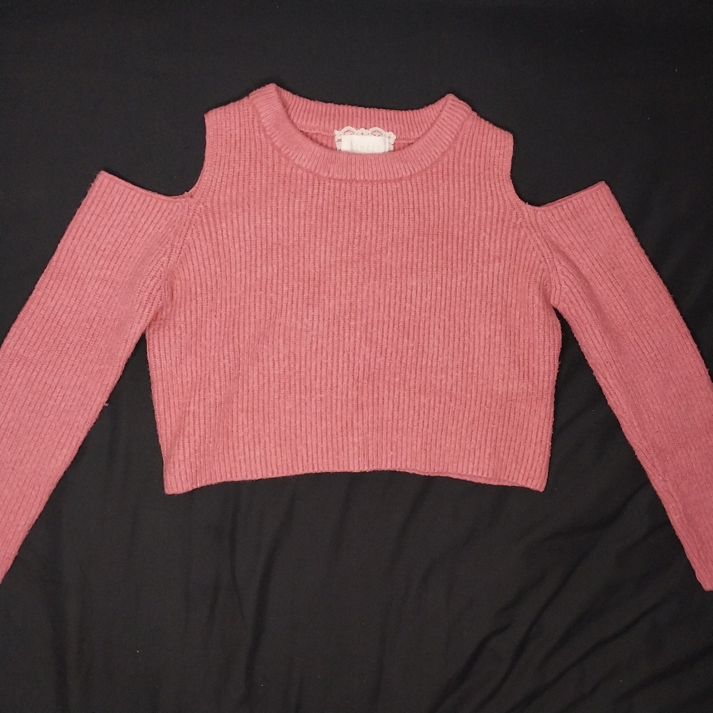 Cozy Knit Btween Pink Cold Shoulder Sweater